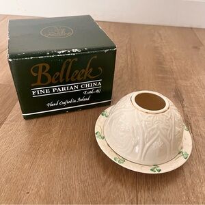 Belleek Ireland Porcelain Shamrock Cathedral Night Light Tea Light Candle Holder